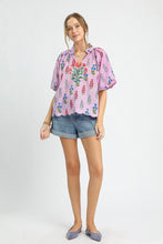 Load image into Gallery viewer, Umgee Floral Print Top with Embroidery in Lilac Mix