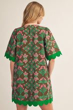 Load image into Gallery viewer, Jodifl Scallop Edge Detail Baroque Floral Shift Dress in Brown