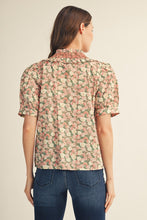 Load image into Gallery viewer, Jodifl Ruffle Detail Button Down Floral Top in Taupe