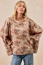 Load image into Gallery viewer, BiBi OVERSIZED Floral Print Waffle Knit Top in Taupe ON ORDER