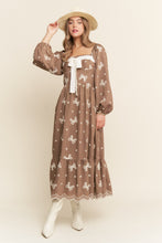 Load image into Gallery viewer, J.nna Flowers & Ribbon Bows Embroidered Maxi Dress in Mocha