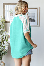 Load image into Gallery viewer, 7th Ray Contrasting Mixed Fabric Top in Turquoise