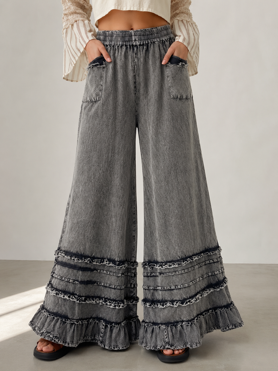 POL Ruffle Hem Wide Leg Pants in Charcoal – June Adel