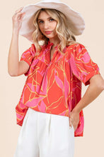 Load image into Gallery viewer, Mittoshop Leaf Print Babydoll Top in Coral Combo FINAL SALE