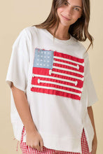 Load image into Gallery viewer, Main Strip OVERSIZED American Flag Patchwork Terry Knit Top in White