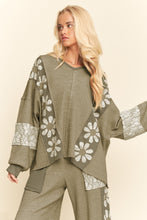 Load image into Gallery viewer, Davi & Dani Heavy Waffle Knit Top with Flower Patches in Sage