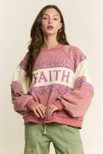 Load image into Gallery viewer, J.nna Mineral Washed Lace Trimmed Positive Lettering Front Sweatshirt in Rosewood