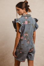 Load image into Gallery viewer, BiBi Washed Floral Print Zip Up Front Romper in Denim