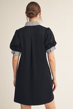 Load image into Gallery viewer, Jodifl Solid Color Shift Dress with Striped Accents in Black