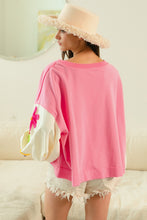 Load image into Gallery viewer, BiBi Color Block Top with Daisy Patched Sleeves in Pink