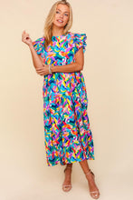 Load image into Gallery viewer, Haptics Abstract Print Tiered Maxi Dress in Royal/Green/Yellow