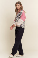 Load image into Gallery viewer, J.nna Mixed Fabric Relaxed Fit Top in Navy Pink