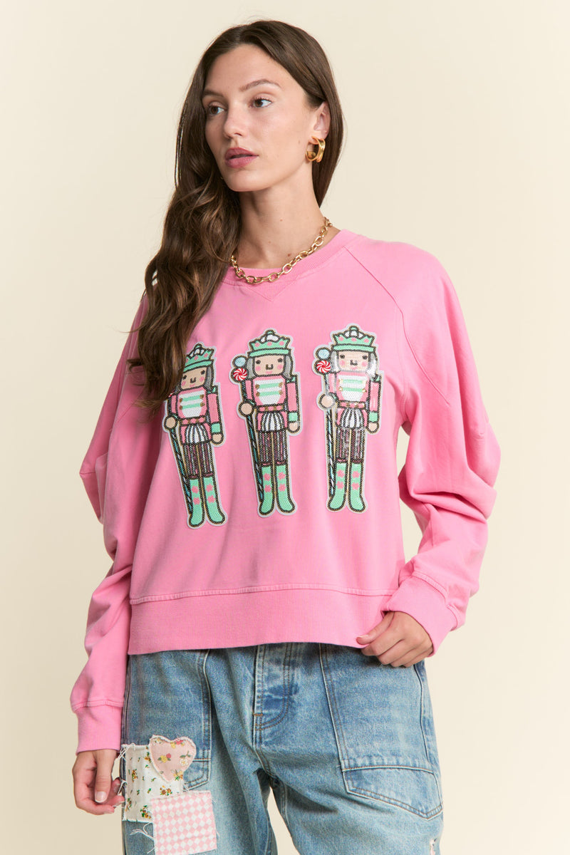2025AW JUN NAKAYAMA ダメージ 襤褸 スウェット ピンク J.nna Sequin Nutcracker Patched Top in Pink – June Adel