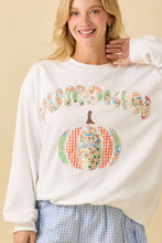 Load image into Gallery viewer, Main Strip Mixed Print Pumpkin Patchwork Lightweight Sweatshirt in White