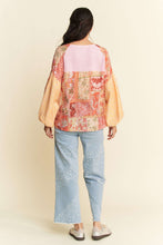 Load image into Gallery viewer, Davi & Dani Waffle Knit Top with Mix N Match Prints and Flower Patch Front in Pink Multi