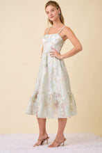 Load image into Gallery viewer, Main Strip Metallic Floral Embossed Midi Dress in Light Blue
