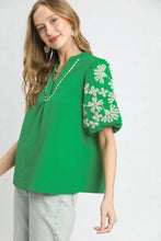 Load image into Gallery viewer, Umgee Textured Top with Embroidery and Scalloped Trim Details in Kelly Green