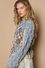Load image into Gallery viewer, POL Textured Denim Jacket with Plaid and Lace Details in Denim