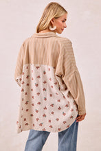 Load image into Gallery viewer, BiBi OVERSIZED Mix n Match Stripes and Floral Print Top in Taupe/Terracotta