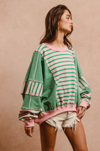 Load image into Gallery viewer, BiBi OVERSIZED Mixed Striped with Contrasting Color Panels Top in Blush/Emerald