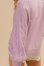 Load image into Gallery viewer, BiBi Solid Color Raglan Sweater with Cable Knit Sleeves in Lilac