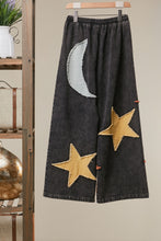 Load image into Gallery viewer, mello. Washed Sun Moon and Star Wide-Leg Pants in Black
