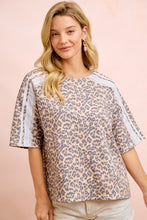 Load image into Gallery viewer, BiBi Leopard Terry Knit Side Detail Short Sleeves Top in Leopard