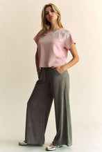 Load image into Gallery viewer, Davi & Dani Top with Bead Embellished Ribbon Patch in Blush Pink FINAL SALE