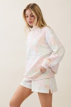 Load image into Gallery viewer, Veveret Floral Patchwork Quilted Mock Neck Top in Pink