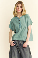 Load image into Gallery viewer, Davi & Dani Breezy Knit Henley Top in Olive Sage
