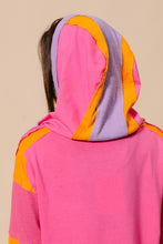 Load image into Gallery viewer, BiBi Color Block Jersey Knit and Ribbed Knit Hooded Top in Pink/Lavender/Orange
