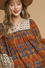 Load image into Gallery viewer, Umgee Contrasting Boho Print Mini Dress in Terracotta Mix