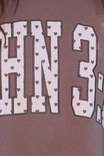 Load image into Gallery viewer, BucketList “John 3:16” Heart Applique Varsity Sweatshirt in Brown