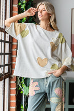 Load image into Gallery viewer, Oli & Hali Mineral Washed Top with Heart Patches in Melange Grey