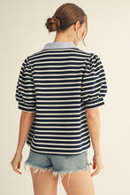 Load image into Gallery viewer, Jodifl Textured Striped Top with Contrasting Detail in Navy