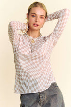 Load image into Gallery viewer, Davi & Dani Checkered Board Print Mesh Layering Top in Ivory Taupe