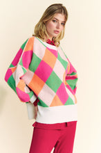 Load image into Gallery viewer, Davi & Dani Multi Colored Diamond Pattern Knit Sweater in Pink Orange
