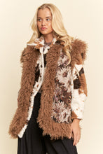 Load image into Gallery viewer, Davi & Dani Floral Jacquard and Faux Fur Trim Vest in Brown