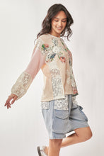 Load image into Gallery viewer, Davi & Dani Contrasting Fabric and Lace Top in Beige
