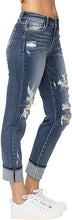 Load image into Gallery viewer, Judy Blue Destroyed Mid Rise Cuffed Boyfriend Jeans in Medium