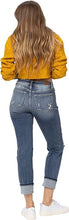 Load image into Gallery viewer, Judy Blue Destroyed Mid Rise Cuffed Boyfriend Jeans in Medium