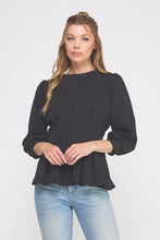 Load image into Gallery viewer, Allie Rose Double Knit Pleated Flare Top in Black
