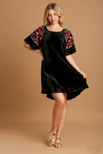 Load image into Gallery viewer, Umgee Velvet Mini Dress with Floral Embroidery in Black