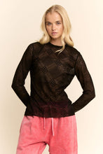 Load image into Gallery viewer, Davi & Dani Sheer Floral Mixed Velvet Mesh Top in Black