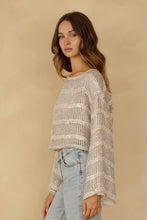 Load image into Gallery viewer, Storia Sequin Stripe Open Knit Top in Silver