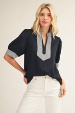 Load image into Gallery viewer, Jodifl Solid Color Top with Stripe Accents in Black