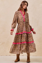 Load image into Gallery viewer, BiBi Leopard Print Midi Dress with Contrasting Wavy Trim in Leopard