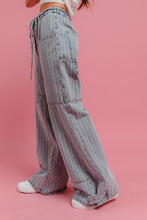 Load image into Gallery viewer, BiBi Washed Pinstripe Cargo Pants in Denim