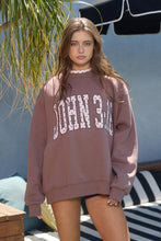Load image into Gallery viewer, BucketList “John 3:16” Heart Applique Varsity Sweatshirt in Brown