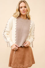 Load image into Gallery viewer, Blue B Color Block Knit Sweater with Lace-Up Details in Taupe
